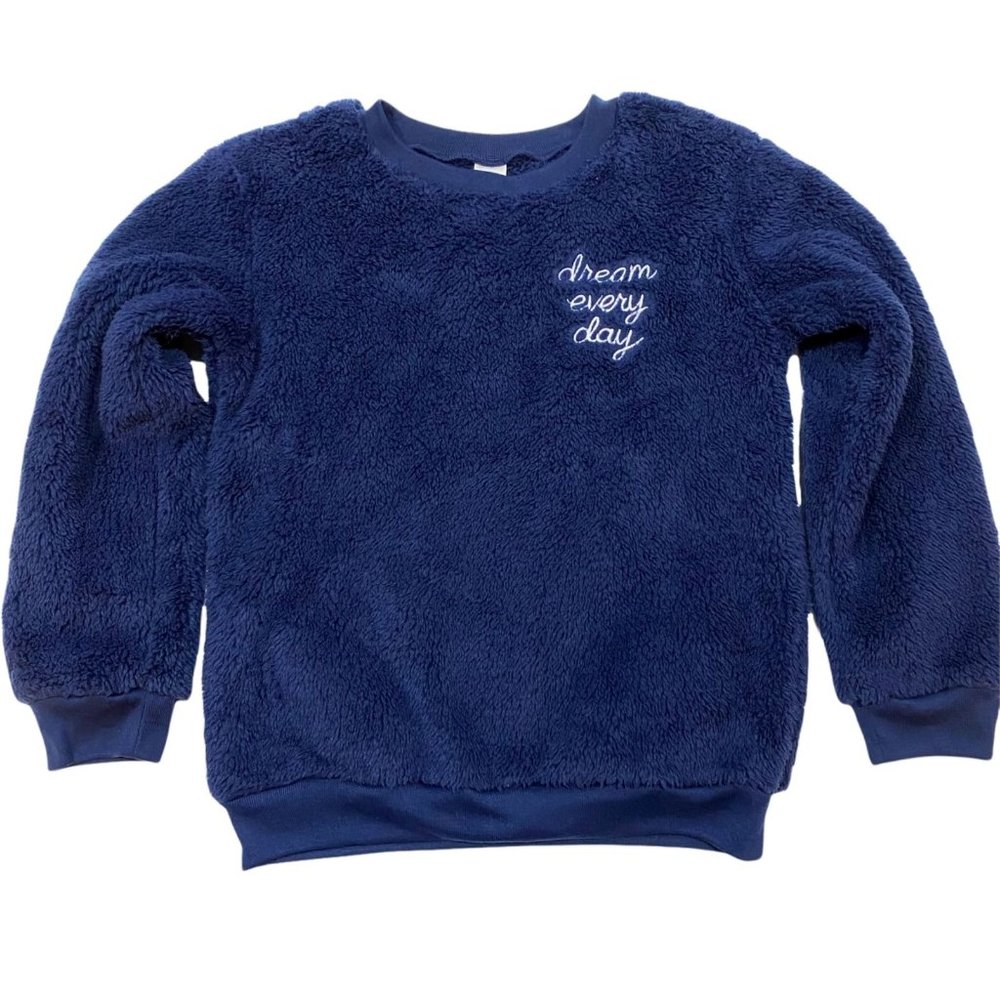 NWT GAP Girls Pullover Top Sz 8 Navy Blue Soft Fury Stretchy DREAM EVERY DAY - Picture 1 of 4